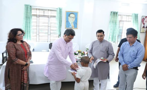 Tripura CM Dr Manik Saha spends good time with children of a child care unit in Agartala on PM Modi